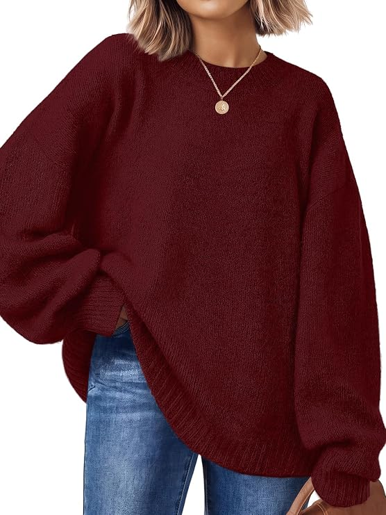 LILLUSORY Oversized Sweaters for Women 2026 Fall Fashion Outfits Fuzzy Crewneck Pullover Tops Cute Knit Sweaters, Easy Layering Piece, Cozy & Soft Fall Winter Fashion Clothes