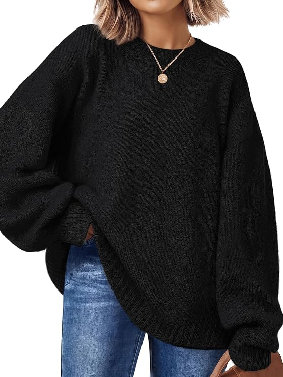 LILLUSORY Oversized Sweaters for Women 2026 Fall Fashion Outfits Fuzzy Crewneck Pullover Tops Cute Knit Sweaters, Easy Layering Piece, Cozy & Soft Fall Winter Fashion Clothes