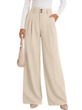 LILLUSORY Women's Wide Leg Dress Pants Work Business Casual Loose Trousers Flowy Comfy, Button Closure, High Waisted, Stretchy, 2 Pockets, Office&Interview, Travel Airport, Winter Teacher Outfits