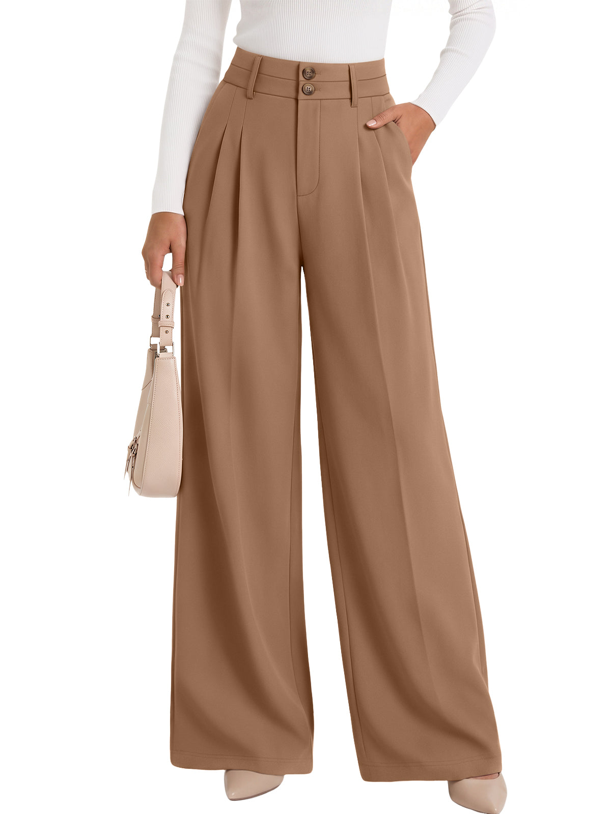LILLUSORY Women's Wide Leg Dress Pants Work Business Casual Loose Trousers Flowy Comfy, Button Closure, High Waisted, Stretchy, 2 Pockets, Office&Interview, Travel Airport, Winter Teacher Outfits