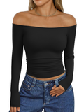 LILLUSORY Womens Off Shoulder Long Sleeve Tops Going Out T Shirts High-Stretch, Soft and Smooth, Tight Fitting, Party, Nightout, Autumn Clothes, Spring Outfits, Y2K Fashion, Clubwear
