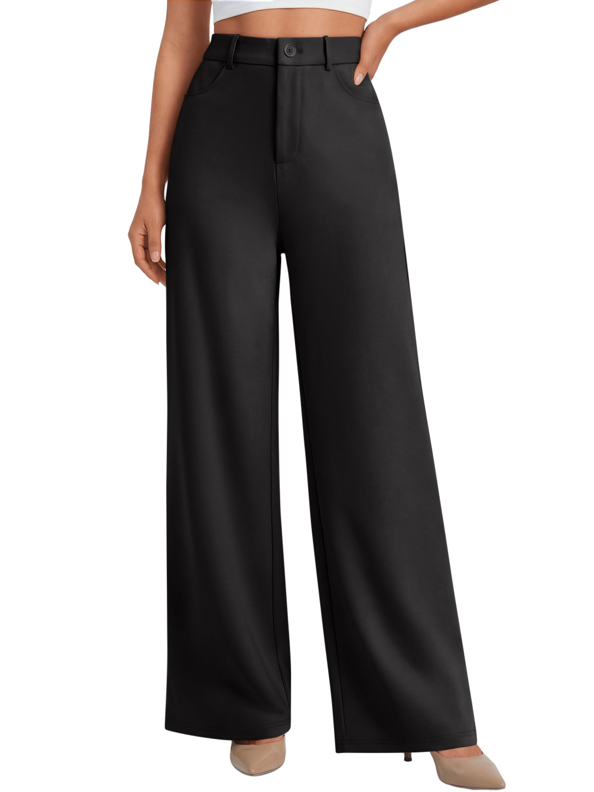 LILLUSORY Women High Waisted Stretchy Wide Leg Work Pants with Pockets Wide Leg & Drapey Fit, Functional Side Pockets, Business Casual Slacks, Versatile Capsule Wardrobe Staple