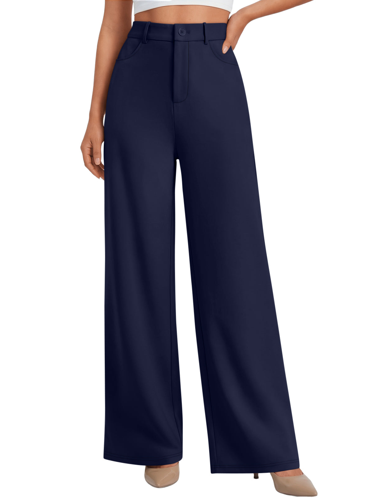 LILLUSORY Women High Waisted Stretchy Wide Leg Work Pants with Pockets Wide Leg & Drapey Fit, Functional Side Pockets, Business Casual Slacks, Versatile Capsule Wardrobe Staple