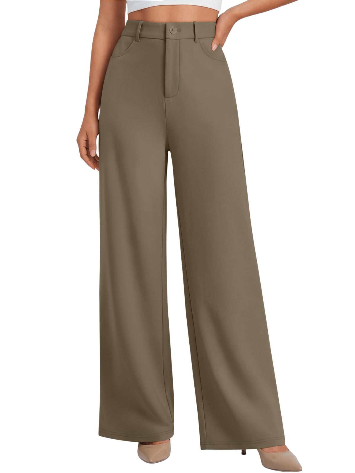 LILLUSORY Women High Waisted Stretchy Wide Leg Work Pants with Pockets Wide Leg & Drapey Fit, Functional Side Pockets, Business Casual Slacks, Versatile Capsule Wardrobe Staple