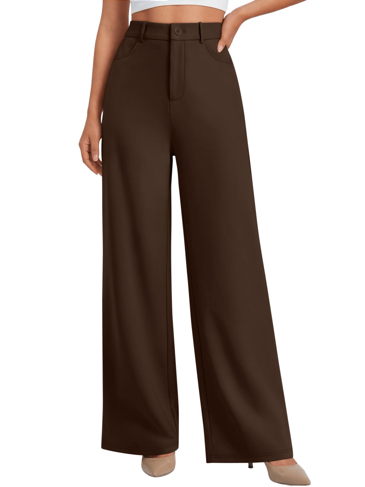 LILLUSORY Women High Waisted Stretchy Wide Leg Work Pants with Pockets Wide Leg & Drapey Fit, Functional Side Pockets, Business Casual Slacks, Versatile Capsule Wardrobe Staple