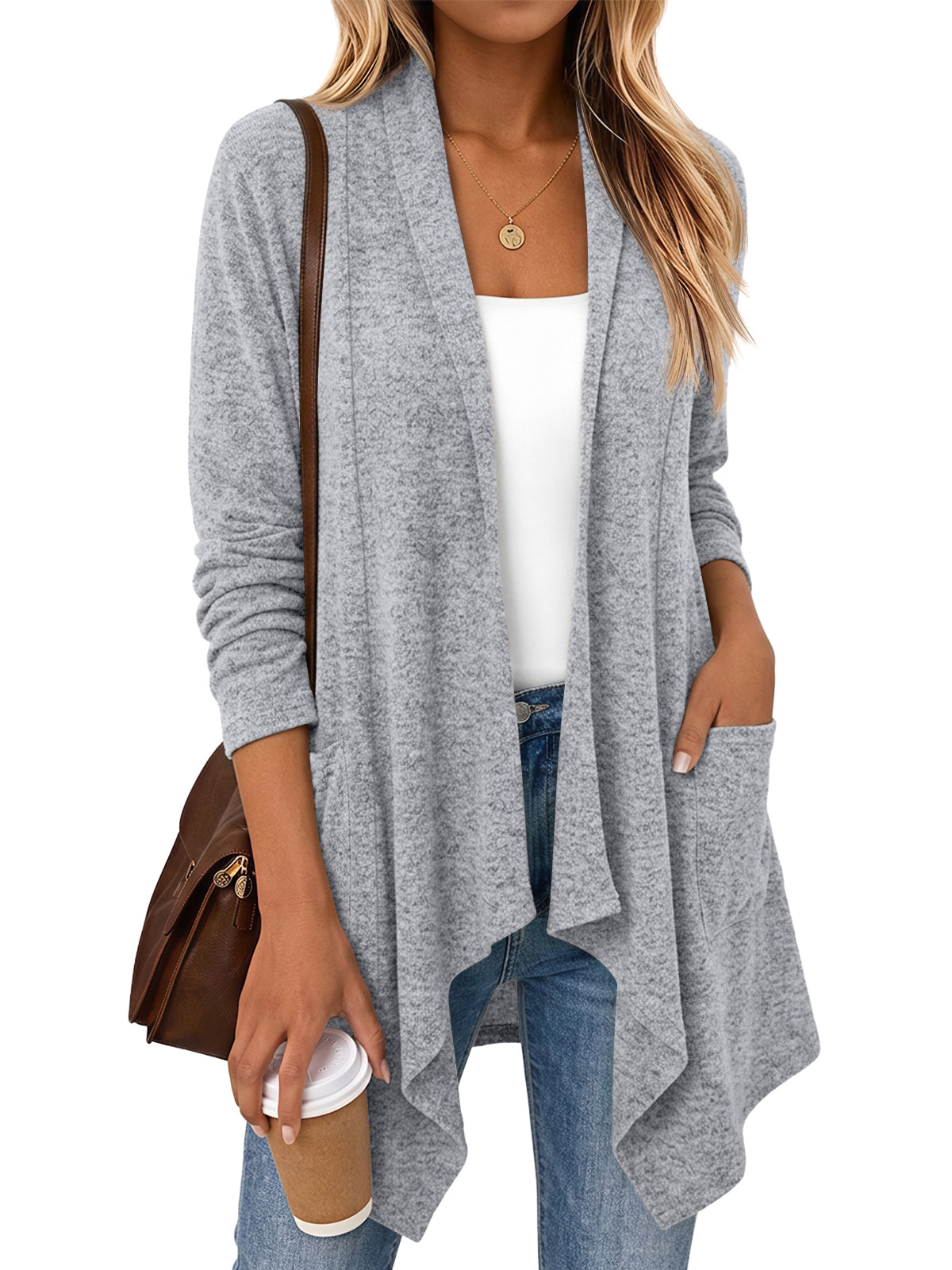 LILLUSORY Lightweight Cardigans for Women 2026 Fall Fashion Outfits Clothes Draped Open Front Long Cardigan with Pockets, Business Casual Travel Outfits, Soft& Cozy Dressy Casual Office Work Clothes