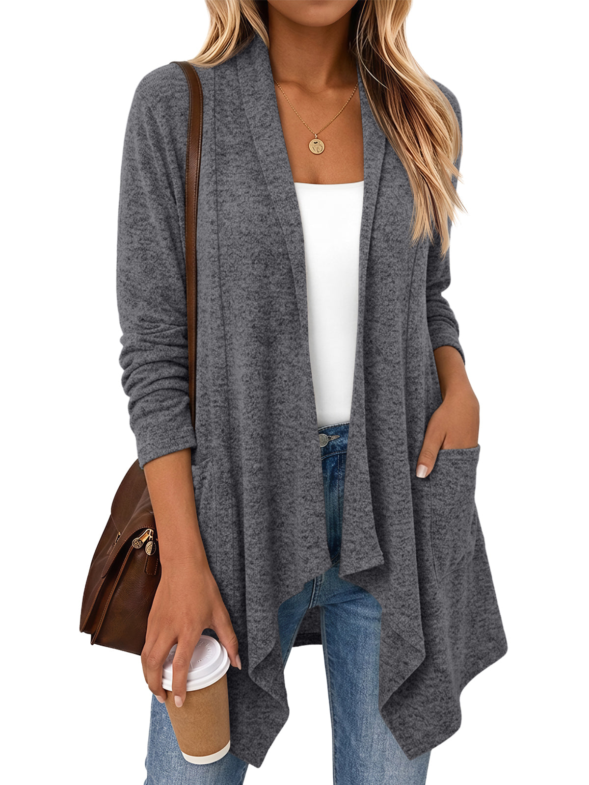 LILLUSORY Lightweight Cardigans for Women 2026 Fall Fashion Outfits Clothes Draped Open Front Long Cardigan with Pockets, Business Casual Travel Outfits, Soft& Cozy Dressy Casual Office Work Clothes